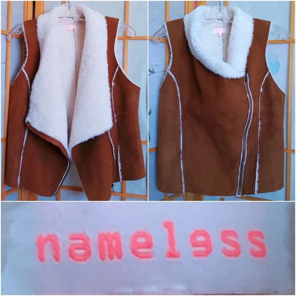 Faux leather fur lined Zip-up vest Jacket by Nameless size Medium (NWOTS) - Picture 6 of 10